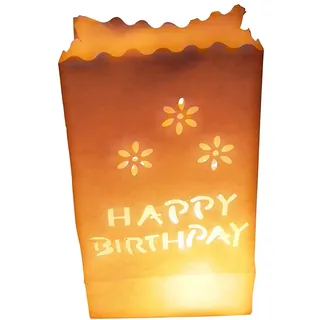 10 Stück Papier Lichttüten weiß Lichtertüten Happy Birthday Geburtstag für Teelichter Kerzen