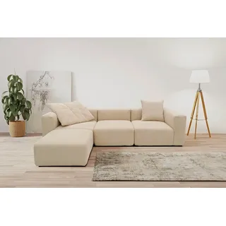 Home affaire Ecksofa Gerrid L-Form, Cord-Bezug, Modulsofa, bestehend aus Eck- und Mittelelement + Hocker beige