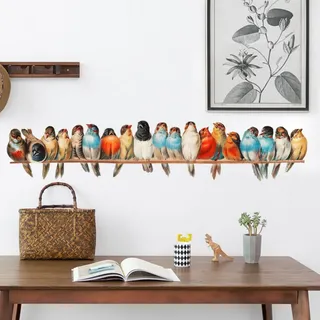 Retro-wandtattoo „vögel Auf Ast“, Mehrfarbig, 90 Cm  Dekoratives Wandtattoo Für Wohnzimmer, Schlafzimmer, Küche, Badezimmer Und Flur Im Frühling