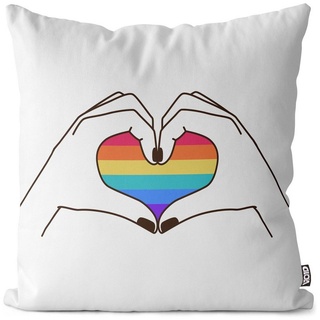 Kissenbezug, VOID (1 Stück), Regenbogen Hände Herz gestreift Hände Beziehung Gay pride flag parade bunt