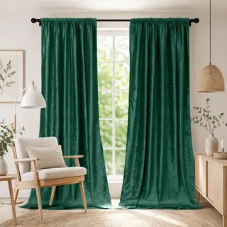 Rosnek 2 Stück Samt Vorhang Grün Blickdicht Kräuselband,H260xB132CM Luxus Vorhänge Schlafzimmer Thermovorhang mit Multifunktionsband,Verdunkelungsvorhang Barock Deko,Grün