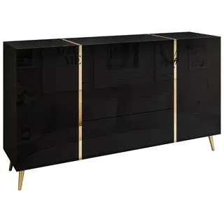 ALLHOUSE24 Kommode DIAMANT 158 cm Breite Hochglanz GOLD Sideboard Möbel BERLIN schwarz