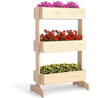 HOMASIS vertikales Hochbeet mit 3 Ebenen aus Kiefernholz, 69 x 39 x 109 cm