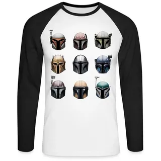 Spreadshirt T-Shirt Star Wars: Mandalorian Mandalorianische Helme Baseball Langarmshirt He (1-tlg) schwarz|weiß XL