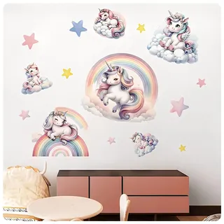DEFGNOP Einhorn Wandtattoo Kinderzimmer Mädchen, Wandsticker Kinderzimmer Mädchen, Wandsticker Selbstklebend Babyzimmer Deko