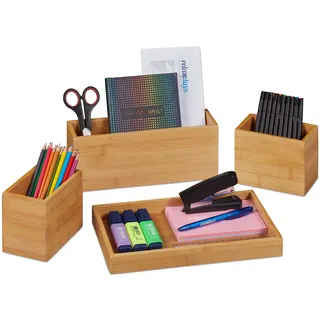 Relaxdays Schreibtisch Organizer 4er Set Holz Natur 4 St.