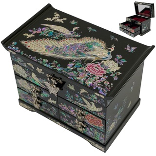 February Mountain Perlmutt-Box mit 4 Schubladen, koreanische Schmuckschatulle für Frauen, Pfauen-Dekoration, Geburtstagsgeschenke für Frauen
