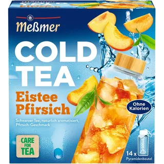 Meßmer Cold Tea Eistee Pfirsich | Für die Wasserflasche | ohne Zucker | ohne Kalorien | Alternative zu zuckerhaltigen Getränken wie Limonade oder Saft | 14 Pyramidenbeutel (Packung mit 6)