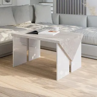 PROROOM FURNITURE TROP Rechteckiger Couchtisch 90x60 cm Moderner Wohnzimmertisch Industrial Style Betonoptik Weiß Hochglanz 50 cm Höhe