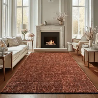 Carpettex, Chenille Teppich Baumwolle Läufer Terrakotta 80x150 cm Waschbar, Boho-Stil, Kurzflor, Vintage Kelim, Weich & rutschfest, Einfarbig, Für Küche, Flur & Schlafzimmer