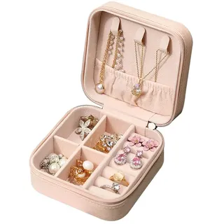 Schdosn Schmuckschatulle für Damen und Mädchen, Mini Tragbare Schmuckaufbewahrungsbox für Ringe, Ohrringe (Rosa)