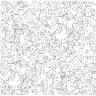 ecosoul Wachstuchtischdecke Ginkgo Muster, 140cm Breite, Länge wählbar, Schwarz Weiß Blätter Design, PVC Wachstuch (120cm Länge)