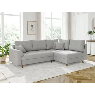 s-style möbel Odin - Ecksofa mit Braun Holzfüßen im skandinavischen Stil aus Hellgrau Cord-Stoff,