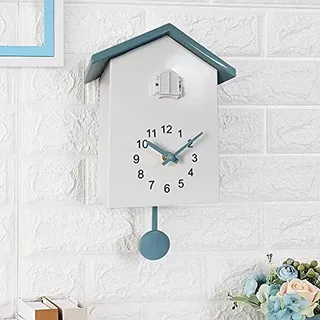 BAKENLON Moderne Kuckucksuhr, Kuckucksuhren Schwarzwalduhr mit Pendel, Cuckoo Clock mit Vogelstimme & Nachtruhefunktion Modern Pendeluhr Wanduhr für Zuhause Wohnzimmer Küche Büro (Weiß/Grau)