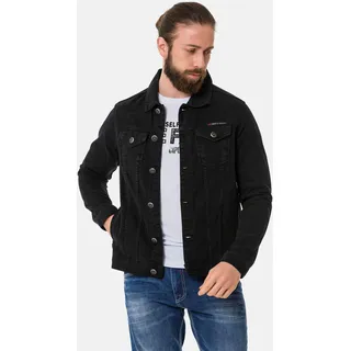 Jeansjacke CIPO & BAXX "CJ289", Herren, Gr. M, schwarz (flatschwarz), Stoff, 100% Baumwolle, unifarben, regular fit normal, V-Ausschnitt, 1-Knopf-Manschette, Jacken Jeansjacke, mit Knopfleiste