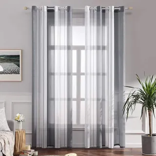 MIULEE Voile Gardinen Grau-Weiß mit Ösen 2er Set 140x225 cm | Halbtransparenter Voile mit Streifenmuster für Wohnzimmer, Schlafzimmer und kleine Fenster.