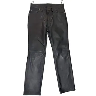 The Black Rose - Lederhose Herren lang - Lederjeans - Model Dylan - veganem Leder Jeans 501 Tube Röhre Skinny Slim Fit Schwarz mit Reisverschluss - 32