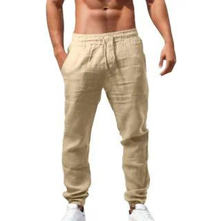 Lvnsdknerse Sommerhose Herren - Leicht Leinenhose Lang Stoffhose Casual Einfarbig Loose Fit Bequeme Freizeithose Freizeit Business Hosen Elastische Taille Chino Hose mit Taschen Jogginghose