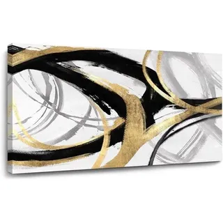Famanu Wanddekoration Canvas mit Goldakzenten - Abstrakte Kunst in Schwarz-Weiß