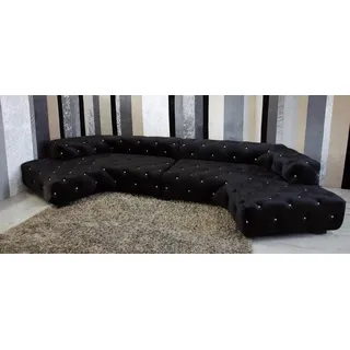 JV Möbel Klassische Designer Chesterfield Samt Couch mit Kristallsteinen Wohnlandschaft