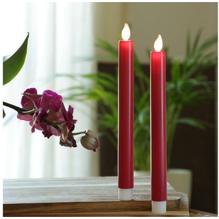 MARELIDA LED-Kerze LED Stabkerzen Tafelkerzen bewegliche Flamme H: 24cm 2er Set rot (2-tlg) rot