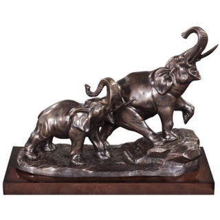 Casa Padrino Bronze Elefanten auf Holzsockel Bronze / Braun 42 x 17 x H. 33 cm - Luxus Deko Bronzefiguren