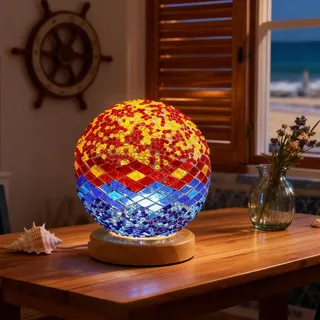 wpdash Mediterrane Mosaik Tischlampe Tiffany Stil Lichter USB Power dimmbare Umgebungsbeleuchtung Spa Ecke/Massage Raum Dekor farbige Küstenbettlampe für Schlafzimmer (5V 4,72 "* 5,31")