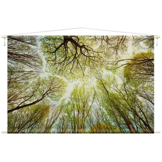 Bilderdepot24 Wandteppich modern Wald Natur Baumkrone grün, rechteckig, Höhe: 2.6 mm, großes Wandbild aus Natur-Baumwolle Wandbehang Stoffbild Tuch Wollseil grün 110 cm x 73 cm x 2.6 mm