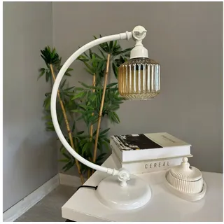Bamyum Nachttischlampe Jerno Retro Glas Tischleute mit Kabel, ohne Leuchtmittel weiß
