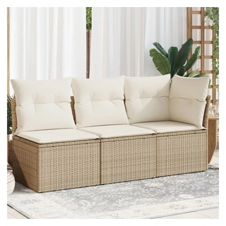 vidaXL Gartensofa mit Kissen 3-Sitzer Beige Poly Rattan