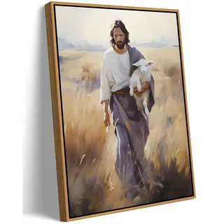 Framed Jesus und Lamb Leinwand Wand Kunst Jesus Christ Der gute Schäferhund Bild Prints Gute Faith Poster Artwork Christliche Home Schlafzimmer Dekoration 12x16in