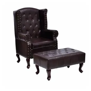 vidaXL Ohrensessel Cozmo Kunstleder 63,8 x 111 x 78 cm Dunkelbraun mit Fußhocker