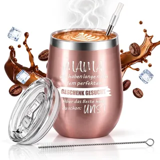 BeBeiZi Geburtstagsgeschenk für MaMa, Edelstahl Weinglas mit Botschaft, Geschenke für frauen, Thermobecher to go mit Deckel und Strohhalm, Geburtstagsgeschenk für Frauen, Weihnachtsgeschenke, 350ml