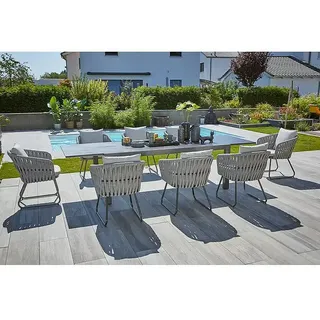Sunfun Maja Gartenmöbel-Set Stone  (9 -tlg., Sintered Stone, Aluminium, Stahl, Seilgeflecht, Anthrazit/Hellgrau)