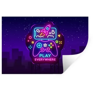 MuchoWow Wandsticker Gaming - Neon - Spielen - Blau - Nacht - Controller (1 St), Wandtattoo, Selbstklebend, Wohnzimmer, 30x20 cm bunt 30 cm x 20 cm x 0.1 cm