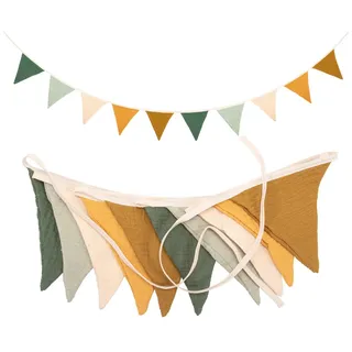 Wimpelkette Kinderzimmer,Musselin Baumwolle Stoff Wimpelkette,Girlande Kinderzimmer Deko zum Aufhängen, Hausbett Deko Mädchen & Jungen,Wanddeko Geschenk,Babyzimmer Dekoration (1PCS Morandi Grün)