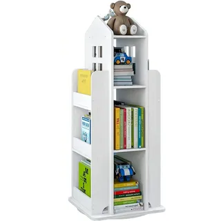 petour 3-stöckiges drehbares Bücherregal für Kinder, 360° drehbar, Aufbewahrungsregal, bodenstehend, drehbar, Bücherregal für Schlafzimmer, Wohnzimmer, Arbeitszimmer, Büro, Weiß