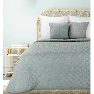 Eurofirany Tagesdecke, Leinoptik, Karomuster Steppung, Doppelbett, Karierter Überwurf, Einfarbig, Grau, Beige (Minze 1, 220x240 cm)