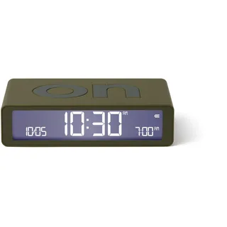 Lexon Flip Classic Digitaler Wecker mit umkehrbaren EIN/Aus-Seiten, wiederaufladbare Nachttischuhr mit LCD-Display, Berührungssensor für Schlummer- und Lichtfunktion – Khaki