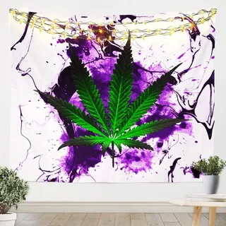 Marihuana Weed Wandbehang Damen Herren Cannabis Blatt Tiefe Tasche Tapisserie für Jungen Mädchen Grün Weed Lila Tie Dye Wandteppich 175x230cm Tapestry Marmor Zimmerdeko