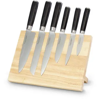 Echtwerk Messerblock, Schwarz, Edelstahl, Hellbraun, Metall, 7-teilig, 7x2.25x20 cm, Kochen, Küchenmesser, Messersets