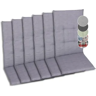 GO-DE Textil Bequeme und attraktive Polsterauflagen für Hochlehner-Gartenstühle (6er-Set, Uni grau, Hochlehner)
