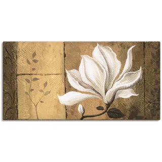 Wandbild ARTLAND "Magnolie an Gold-Braun" Bilder Gr. B/H: 100 cm x 50 cm, Leinwandbild Blumen, 1 St., beige (naturfarben) Kunstdrucke als Leinwandbild, Poster in verschied. Größen