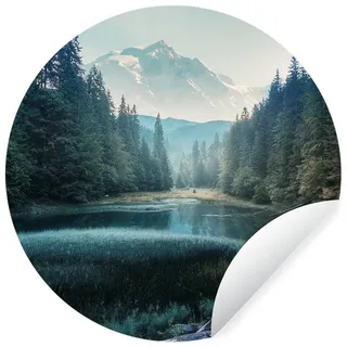 MuchoWow Wandsticker Wald - Gras - Berge - Bäume - Natur (1 St), Runde Aufkleber für Kinderzimmer, Selbstklebend, 120x120 cm bunt 120 cm x 120 cm x 0.1 cm