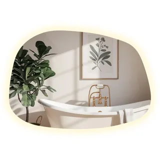 Tulup Spiegel mit Beleuchtung 67,9x47 cm Industrial Style LED Neutrales Licht für Badezimmer, Flur, Esszimmer, Schlafzimmer Organische Form Asymmetrischer Wandspiegel Minimalistisch Moderner Design