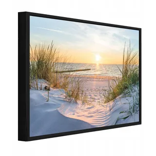 Gerahmtes Leinwandbild Mit Schwarzem Rahmen, Strand Und Meer Natur Für Wohnzimmer Und Schlafzimmer, Hochauflösender Druck, 100 X 70 Cm