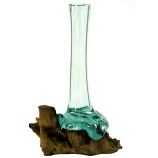 GURU SHOP Vase aus Recycelingglas, Glasvase Wurzelholz - M10 30cm, Braun, 30x10x10 cm, Vasen & Blumentöpfe