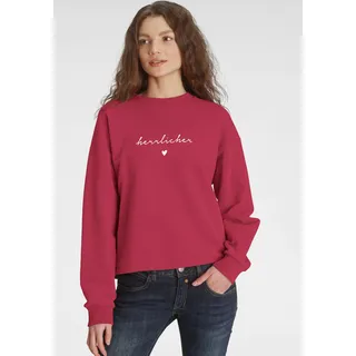 Sweatshirt HERRLICHER "OTINA" Gr. L (40), rot (red 13) Damen Sweatshirts Oversize Shirts mit Herrlicher Logo-Statement-Print