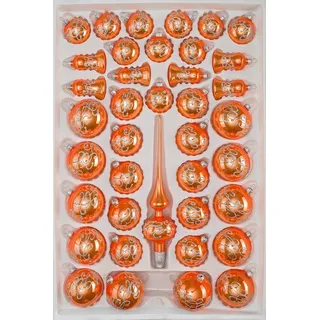39 tlg. Glas-Weihnachtskugeln Set in "Hochglanz-Orange-Silberne-Ornamente - Christbaumkugeln - Weihnachtsschmuck-Christbaumschmuck