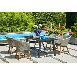 Sunfun Gartenmöbel-Set Melina/Pauline  (5 -tlg., Akazie/Polyrattan/Aluminium, Black Washed/Bambus Grey/Natur)